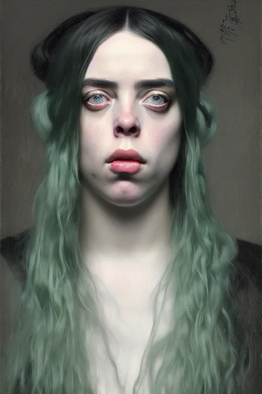 Prompt: Billie Eilish as female loki by Roberto Ferri and Jeremy Lipking, hyper detail, hyper realistic