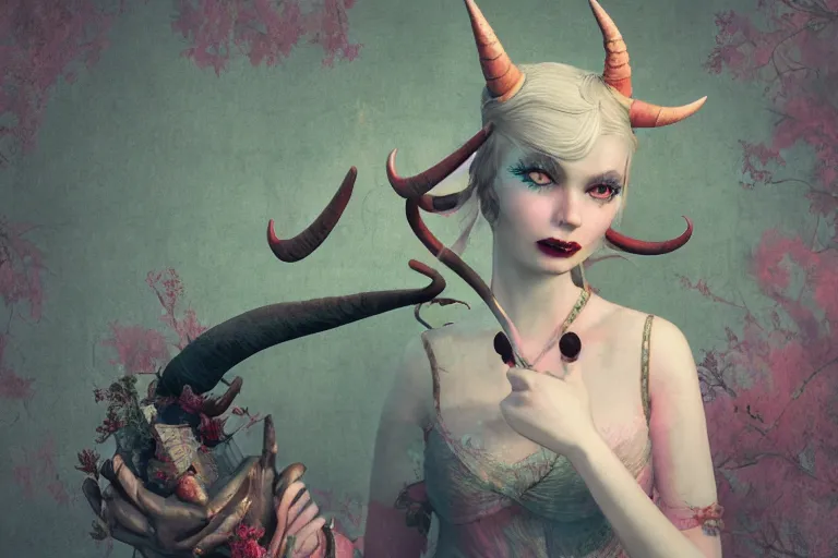 Image similar to pretty demon girl with horns photograph in the style of ray caesar, colorful, realistic, 8 k,