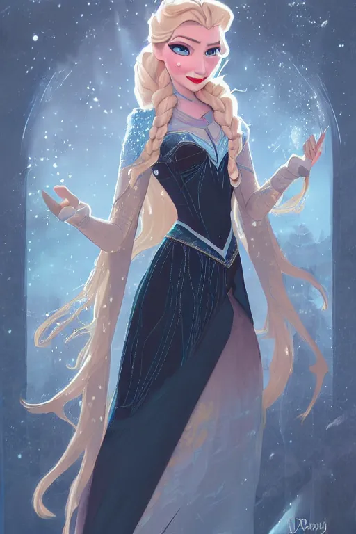 Image similar to elsa from frozen as steampunk cyborg princess, blonde hair, high fantasy, dnd, smooth, sharp focus, illustration, highly detailed, digital painting, artstation, concept art, by disney animation, rossdraws, alphonse mucha, frank fanzzeta, collectible card art