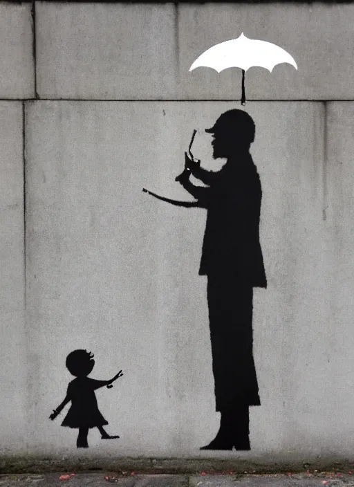 Prompt: man with umbrella by banksy