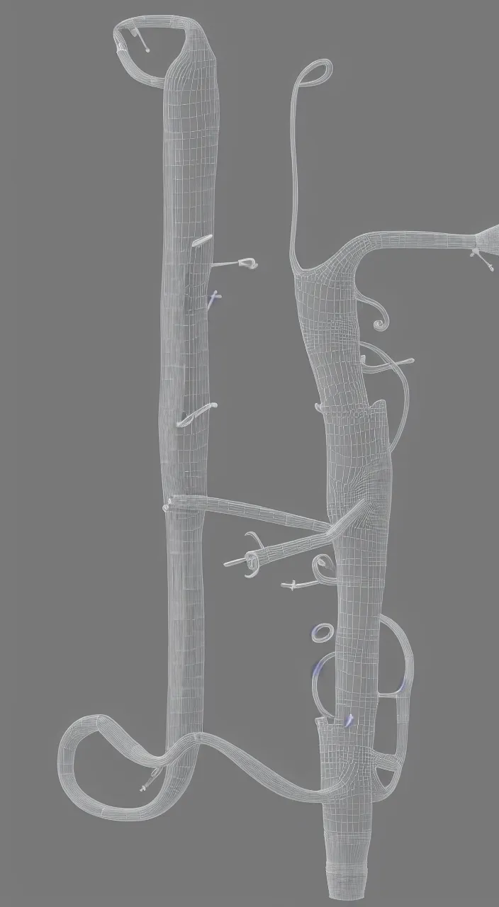 Image similar to a wind instrument with ceramic pipes shaped like a human larynx, in the style of an medical diagram, 3D render, 8k,