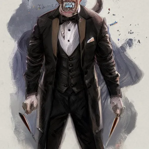 Prompt: portrait of a man - ogre wearing a tuxedo, cinematic lightning, d & d, fantasy, highly detailed, digital painting, sharp focus, illustration, art by artgerm and greg rutkowski and magali villeneuve