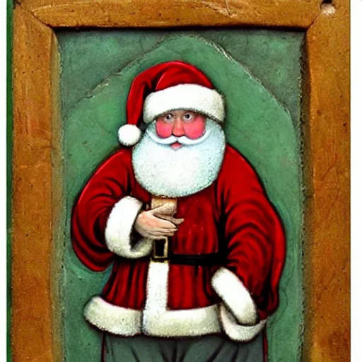 Image similar to medieval european art of santa claus,