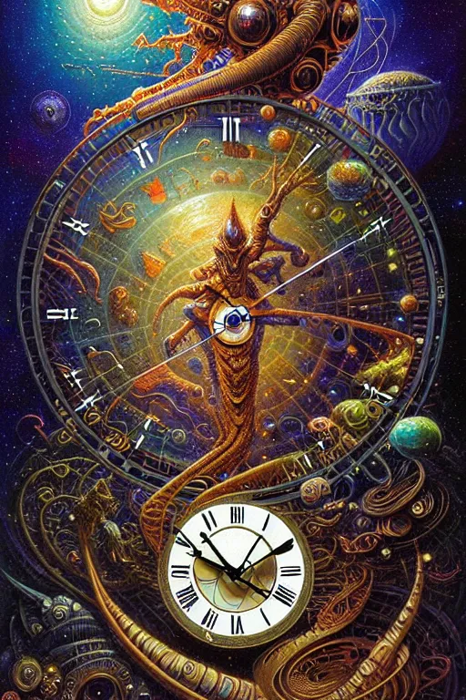 Prompt: intricate cosmic gravity alien clocks james gurney, dan luvisi, Petros Afshar, tim hildebrandt, liam wong, Mark Riddick, thomas kinkade, ernst haeckel, dan mumford, trending on artstation, josephine wall, WLOP, cgsociety by Gediminas Pranckevicius, trending on cgsociety and DeviantArt