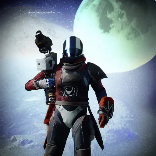 Prompt: photorealistic destiny 2 warlock posing on the moon