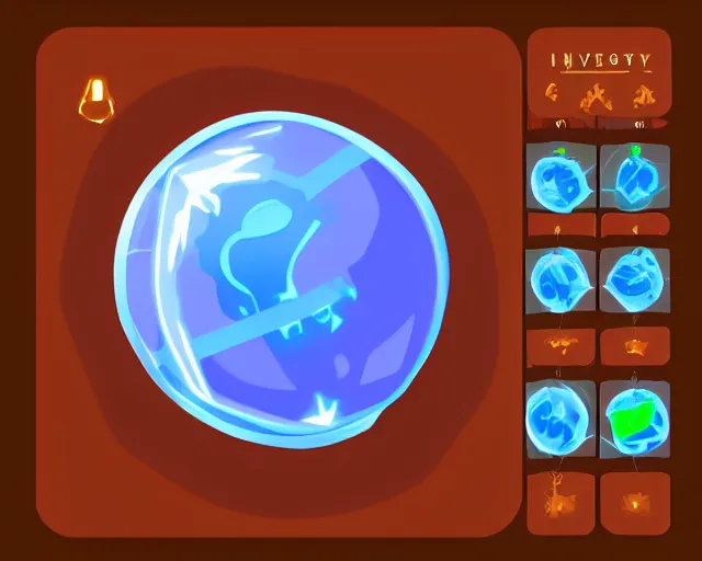 Prompt: illustrated videogame inventory icon for a blue glowing sphere, magical, game ui asset design