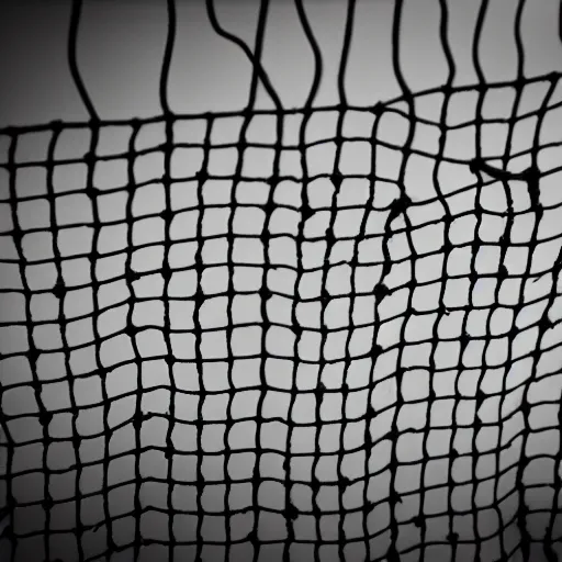 Prompt: ripped net, black and white image