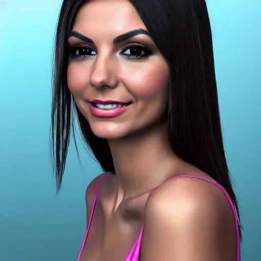 Prompt: photorealistic 3D render of Victoria Justice dressed in a silk tank-top while she thinks a memory she thought she had but the memory was from the mind of the King of razor blades, Pinterest filter, complex detail added after taking the film still at 16K resolution, amazingly epic visuals, epically luminous image, amazing lighting effect, image looks gorgeously crisp as far as it's visual fidelity goes, absolutely outstanding image, perfect film clarity, amazing film quality, iridescent image lighting, mega-beautiful pencil shadowing, 16k upscaled image, soft image shading, crisp image texture, intensely beautiful image, large format picture, it's a great portrait of the highest quality, great Pinterest photo, Vogue portrait is masterfully lit, intricate, elegant, highly detailed, smooth, sharp focus, award-winning, masterpiece, in the style of Tom Bagshaw, Cedric Peyravernay, Peter Mohrbacher