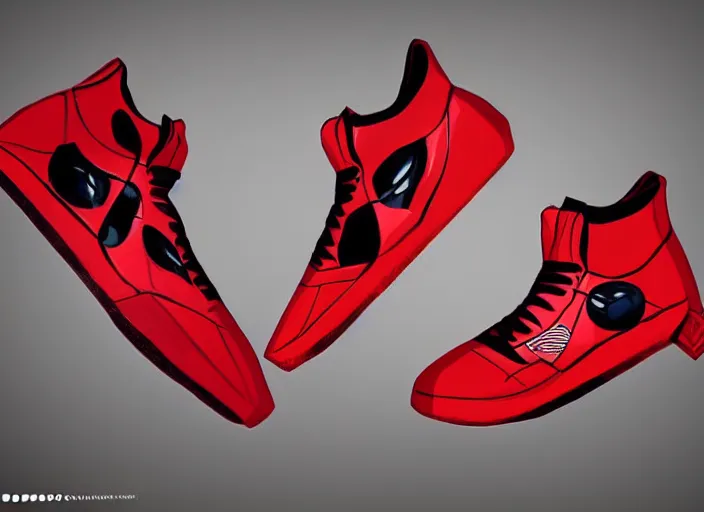 Prompt: basketball sneakers concept of deadpool, trending on artstation, smooth, sharp focus