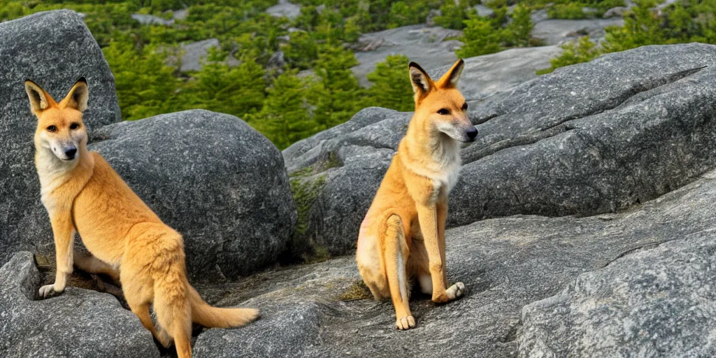 Image similar to a dingo posing at the top of mt. champlain in maine