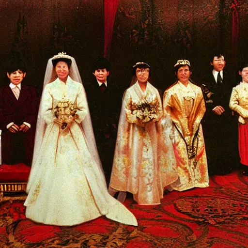 Prompt: a wide full shot, colored russian and japanese mix historical fantasy of a photograph taken of a royal wedding opening remarks, photorealistic, warm lighting, 1 9 0 7 photo from the official wedding photographer for the royal wedding.