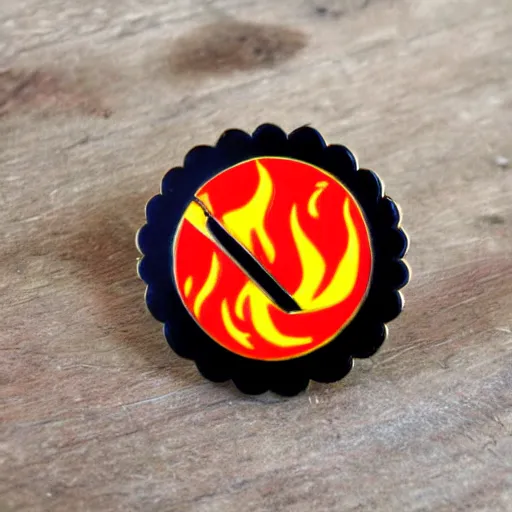 Image similar to minimalistic fire warning flame circle enamel pin retro design