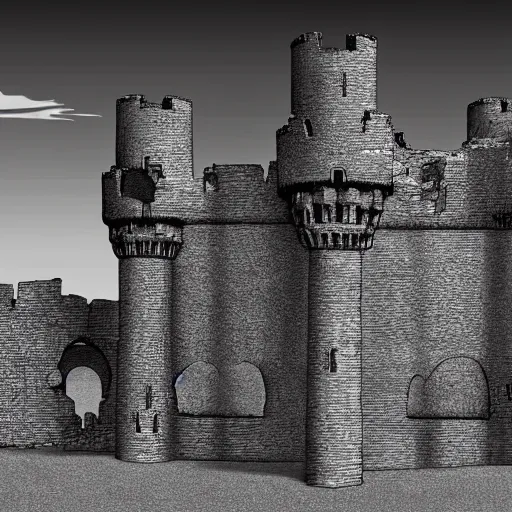 Prompt: ruined castle in the style of kentaro miura, 4 k, 8 k, absolute detailing of even the smallest details and particles, beautiful shadows, beautiful art, black and white drawing