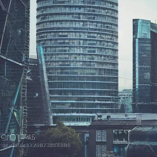 Prompt: photograph of a cyberpunk building in london