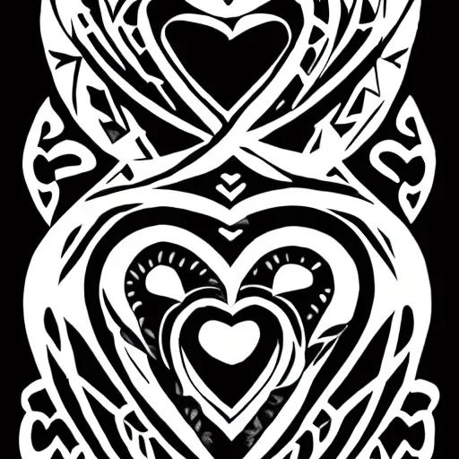 Prompt: clean black and white print, logo of a symmetric heart with a stylized symmetric gymnast human body form inside