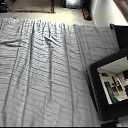 Image similar to security camera footage of ghosts made out of bed sheets