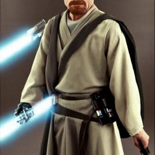 Prompt: realistic photo of walter white as a jedi from star wars, using jedi clothes and with a lightsaber