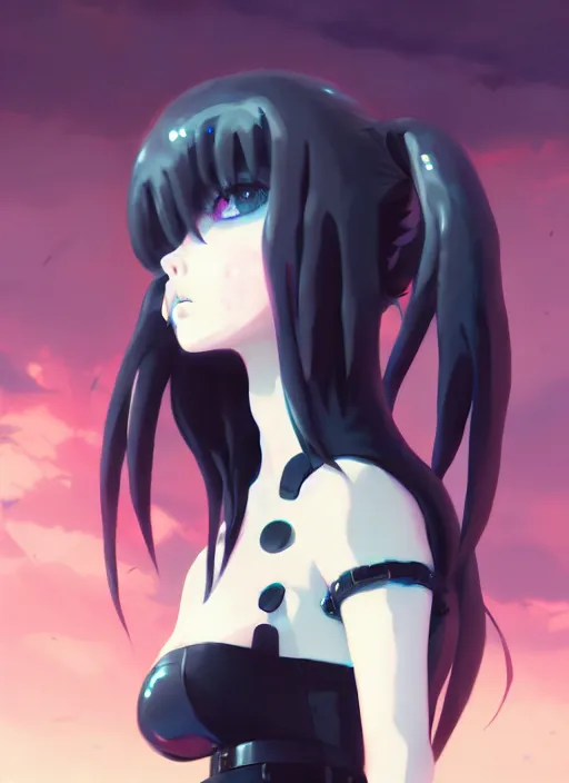 Image similar to portrait of cute goth girl in latex clothes, cloudy sky background lush landscape illustration concept art anime key visual trending pixiv fanbox by wlop and greg rutkowski and makoto shinkai and studio ghibli and kioto animation