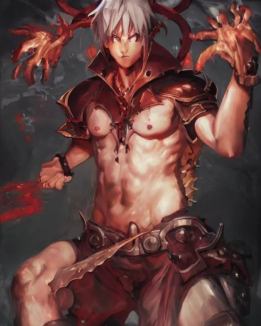 Image similar to portrait of a demon knight!! splash art!!! guilty gear strive! concept art!!! artbook!!! by stanley artgerm lau, wlop, rossdraws, james jean, andrei riabovitchev, marc simonetti, and sakimichan, pixiv, trending on artstation!! c 1 4. 6