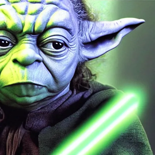 Prompt: A film still of Yoda as a sith lord wearing dark attire realistic,detailed