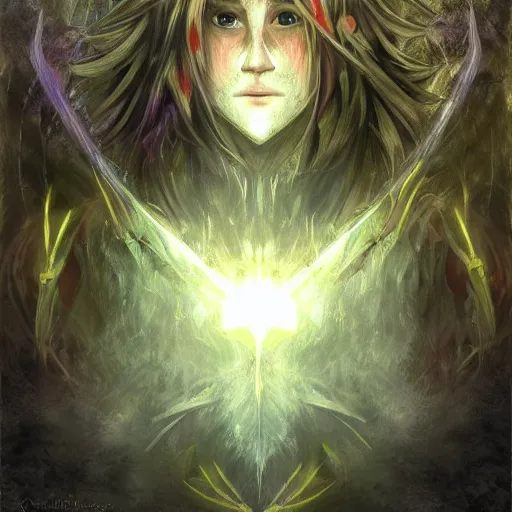 Image similar to warrior of light, of the black forest, digital art