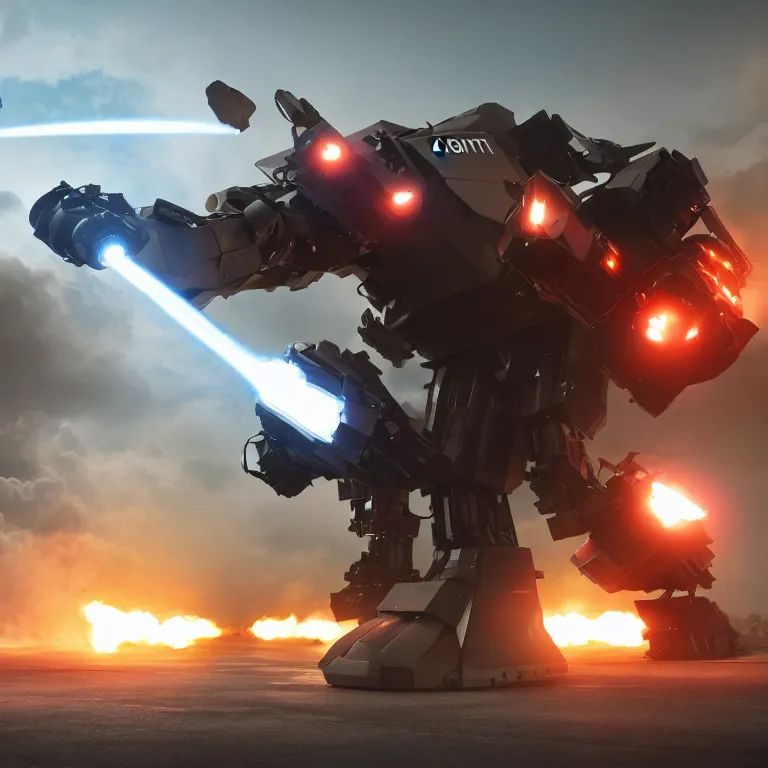 Prompt: Giant police mech fires rockets at fleeing futuristic car, color, cinematic lighting, highly detailed, octane render