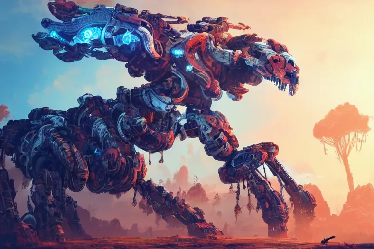 Image similar to snapmaw machine mecanical creature robot of horizon forbidden west horizon zero dawn bioluminiscence global illumination ray tracing hdr fanart arstation by ian pesty and alena aenami artworks in 4 k