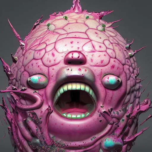 Image similar to pink scream by takashi murakami and zdzisław beksiński, 3d render, octane render, intricately detailed artwork, full 8k high quality resolution, recently just found unknown masterpiece