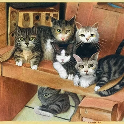 Image similar to add 5 cats to this image