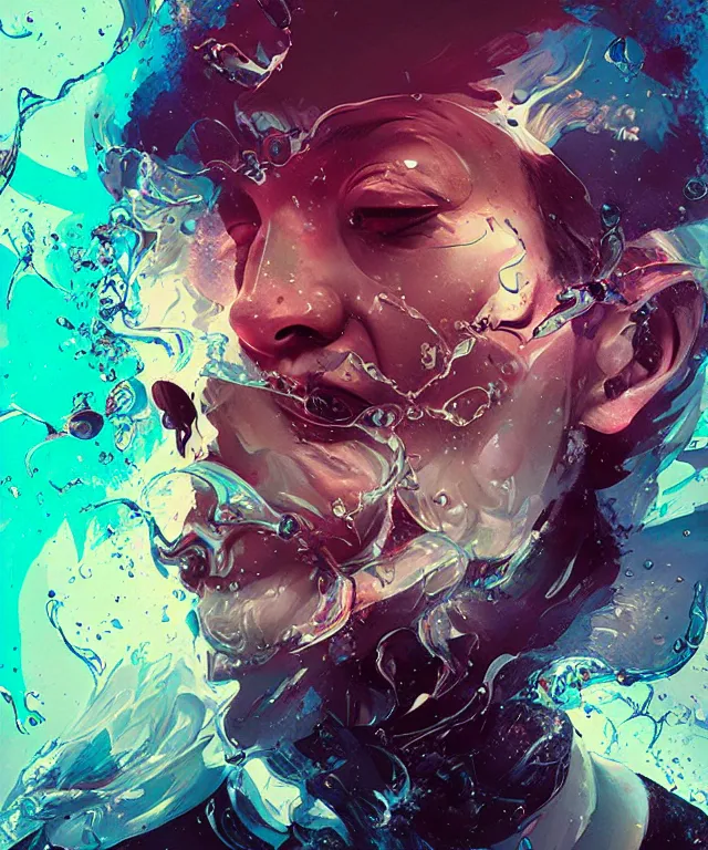 Prompt: delirium portrait, by petros afshar, sabbas apterus, brian sum, ross tran, shattered glass, bubbly underwater scenery, radiant light