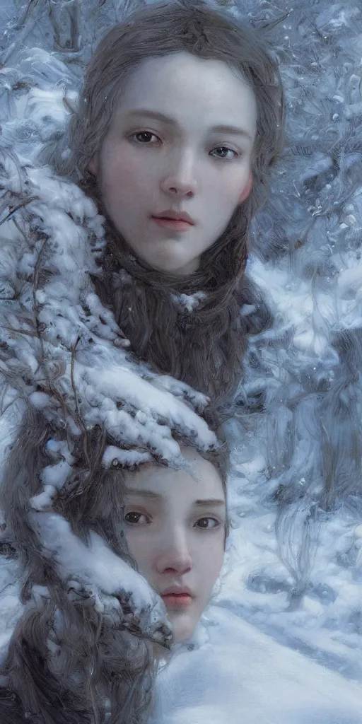 Image similar to winter, masterpiece by Edgar Maxence and Ross Tran and Michael Whelan, 8k, octane render