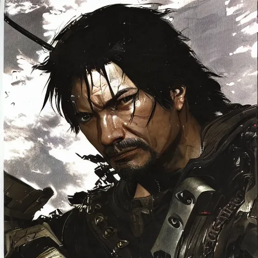 Image similar to portrait of a hero holding his sword in front of his face by yoji shinkawa, high quality, extra details, realism