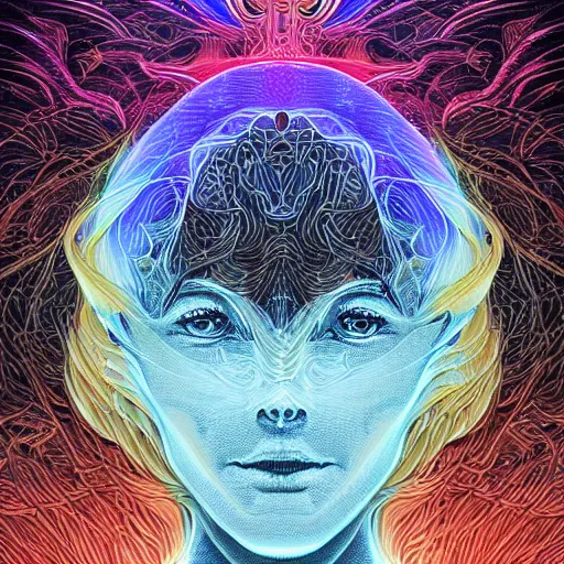 Image similar to beautiful portrait of intelligence of science, spatial space deformation in latent space, math art, astral plane, by artgerm and dan mumford and gustave dore