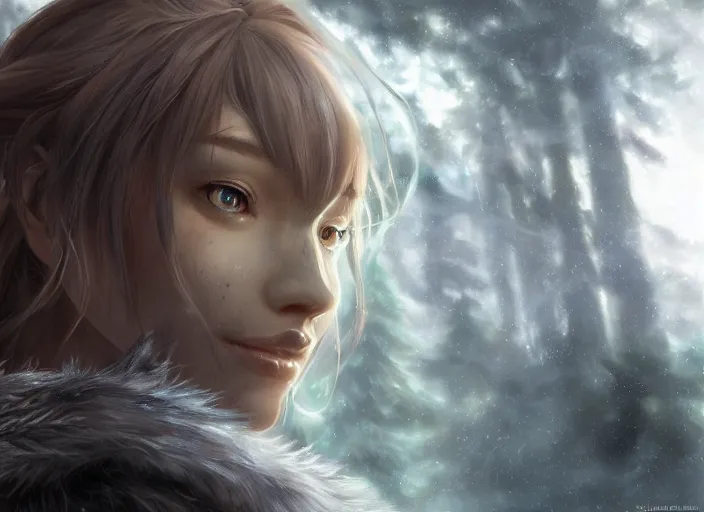 Prompt: detailed still of holo from spice and wolf in skyrim, wolfgirl, digital art, by charlie bowater, by magali villeneuve, gorgeous lighting, unreal engine, movie composition