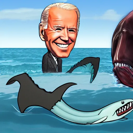 Image similar to joe biden sharkman, animal transformation, lovecraftian sea creature, caricature, gta 5 portrait