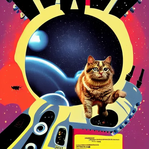 Prompt: a retro movie poster for a sci - fi film about cats in space 8 k