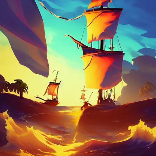 Image similar to painting treasure on sea of thieves game smooth median photoshop filter cutout vector, behance hd by jesper ejsing, by rhads, makoto shinkai and lois van baarle, ilya kuvshinov, rossdraws global illumination