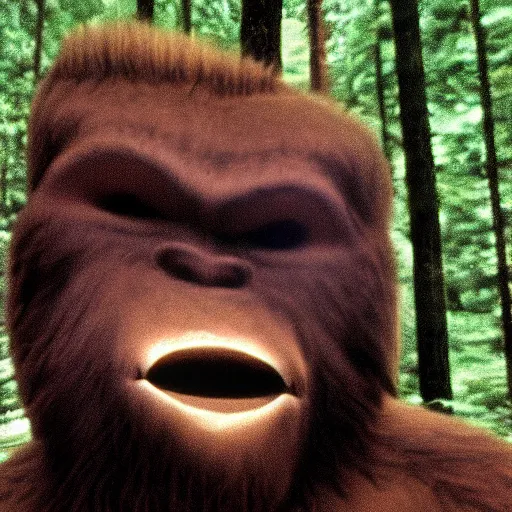 Image similar to a screen capture of found footage video of bigfoot, left behind by a missing hiker in 1 9 8 6