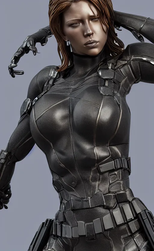 Prompt: black widow, bronze and silver statue, unreal engine, high detailed