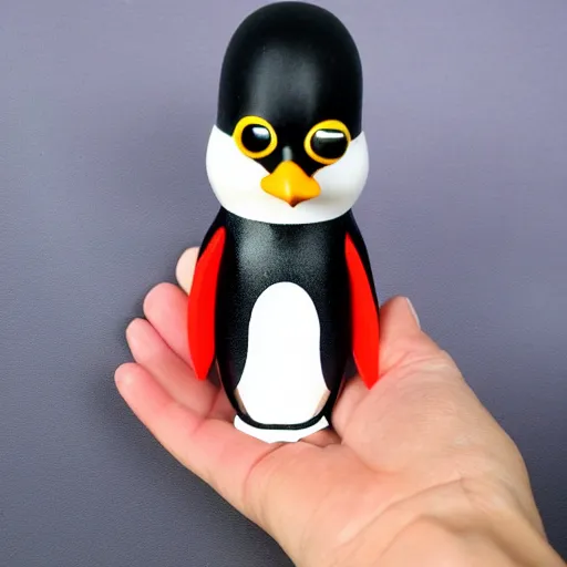 Image similar to anthro penguin in a black suit, vinyl toy figurine