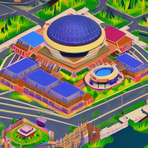 Image similar to a beautiful illustration of an isometric stylized EPCOT, screenshot from VMK, screenshot from YoWorld, featured on artstation