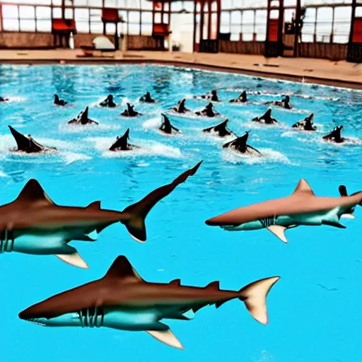 Image similar to sharks in a swimming pool