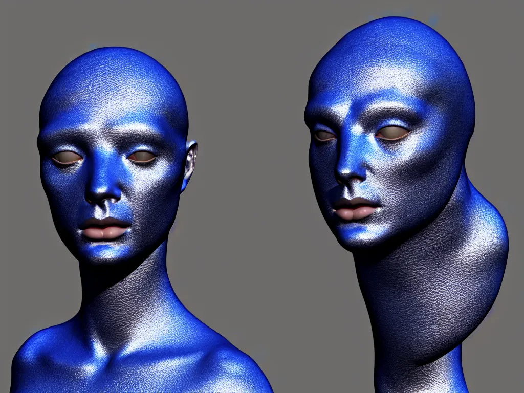 Image similar to a 3 d render of a mannequin head with a beautiful large eastern indigo snake, iridescent scales, 4 k, trending on artstation, award winning, photorealistic, volumetric lighting, octane render,