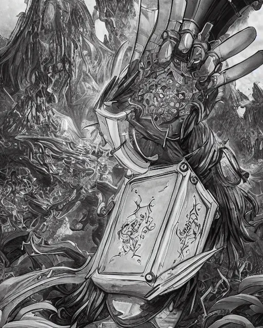 Image similar to a treasure chest closed, black and white, fantasy art, object art, in the style of masami kurumada, illustration, epic, fantasy, intricate, hyper detailed, artstation, concept art, smooth, sharp focus, ray tracing