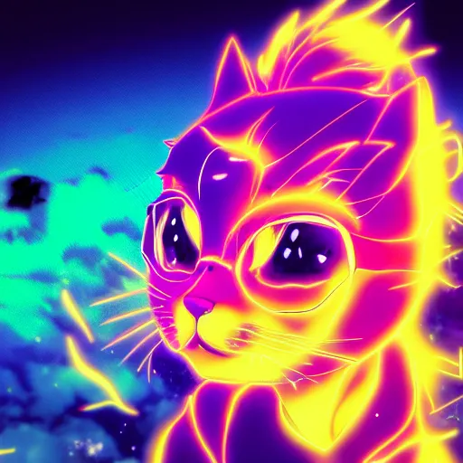 Image similar to anime cat, portrait, vaporwave, synthwave, neon, vector graphics, cinematic, volumetric lighting, f 8 aperture, cinematic eastman 5 3 8 4 film