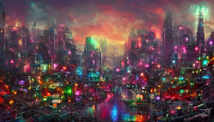 Image similar to a gritty cityscape made of sapphires, emeralds, and rubies, matte art, 4k