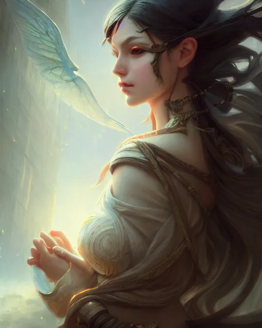 Prompt: a ( ( girl as personification of intellect ) ), beauty, fantasy, digital painting by krenz cush art, greg rutkowski, artgerm, laurie greasly, wlop, intricate, highly detailed!!, sharp focus, smooth, epic composition, unreal engine, masterpiece, 8 k, interesting background