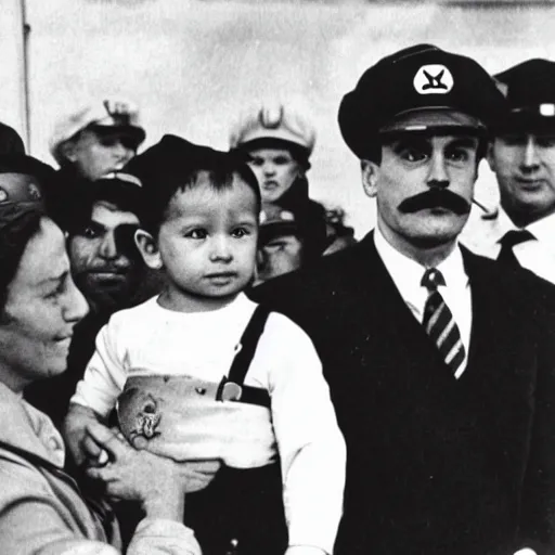 Image similar to super mario getting his citizenship ellis island,