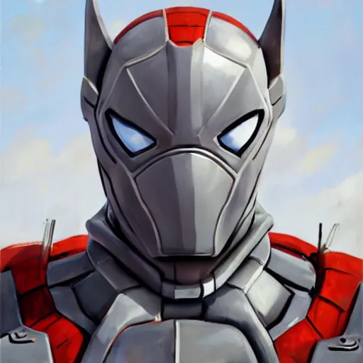 Image similar to greg manchess portrait painting of armored spiderman ultraman grey fox from metal gear cyborg gay japanese - american hybrid as overwatch character, medium shot, asymmetrical, profile picture, organic painting, sunny day, matte painting, bold shapes, hard edges, street art, trending on artstation, by huang guangjian and ail elvgren and sachin teng