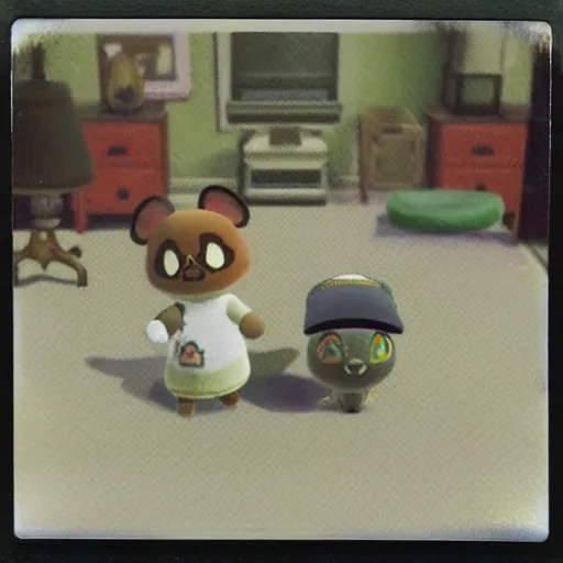 Prompt: polaroid photograph of a haunted copy of animal crossing for the nintendo 3 ds